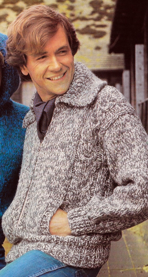 Knit Mens Zipper Cardigan with Shawl Collar 1970s UK