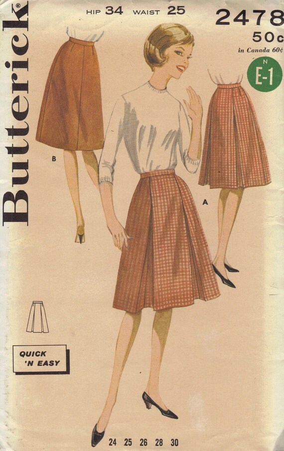 Butterick Vintage 60s Sewing Pattern Pleated Skirt High Waist