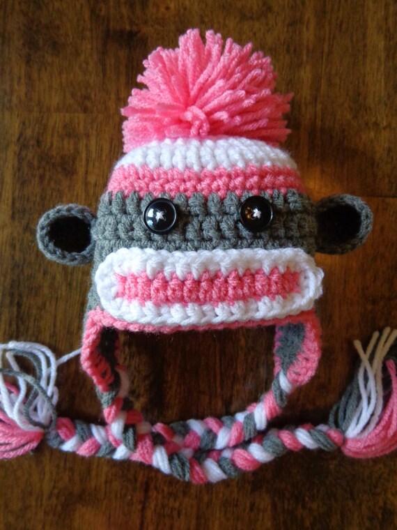 Ready to Ship Newborn Pink Sock Monkey Hat