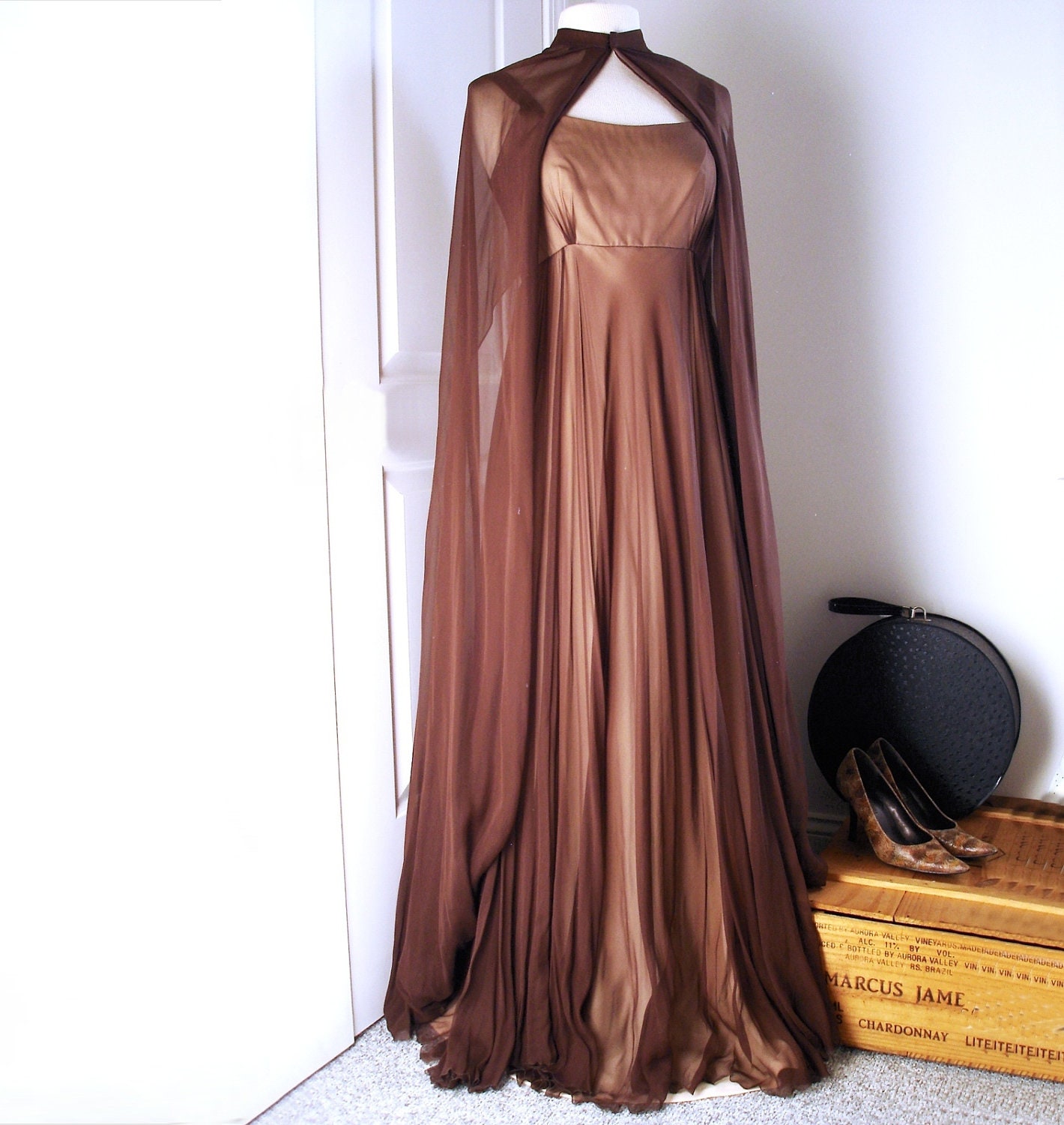 silk cape gown