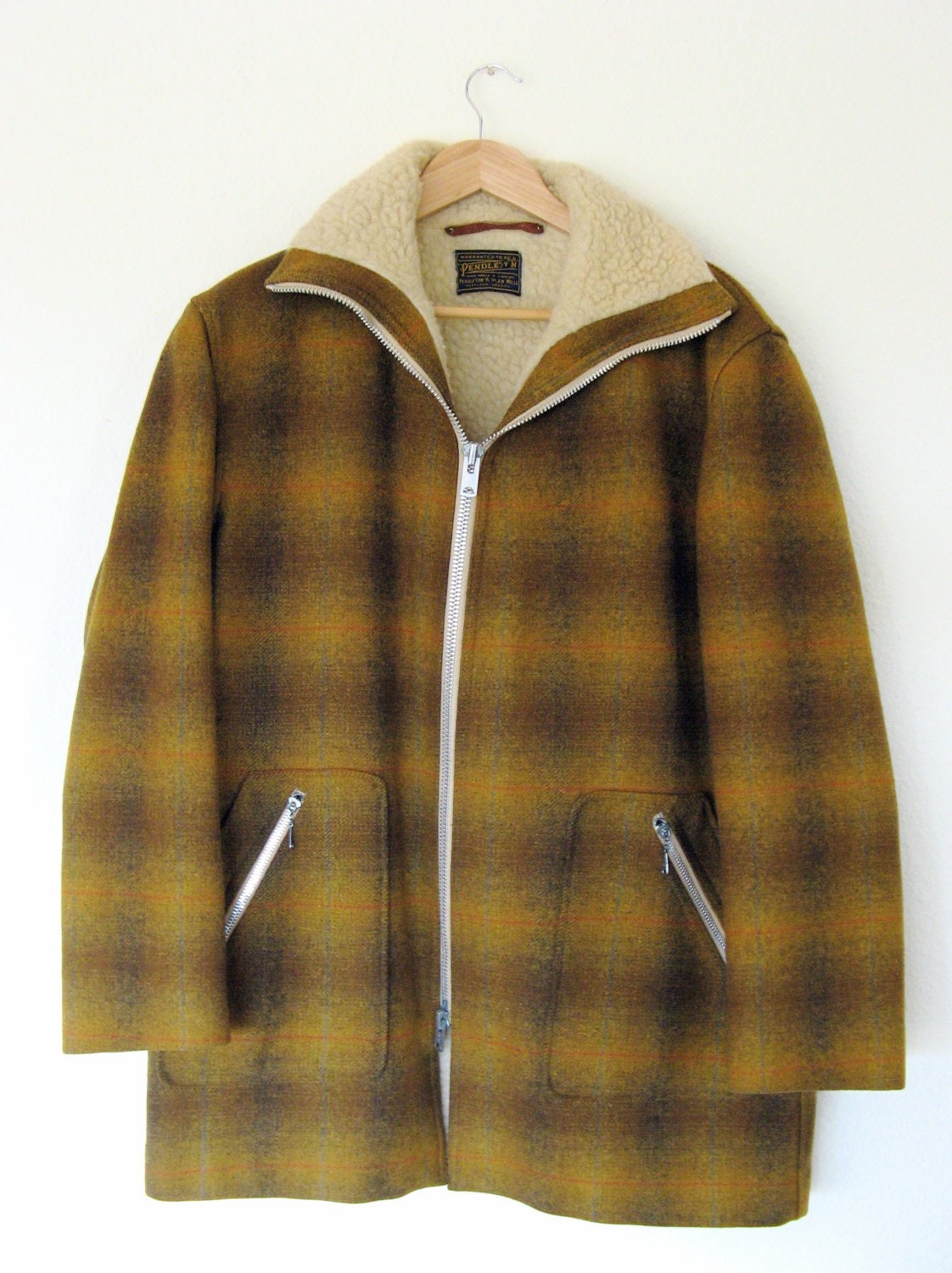 SALE-Vintage Plaid Wool Pendleton Coat with Fleece by MarketHome