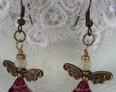 Angel Earrings in violet and bronze with Czech trumpet flowers