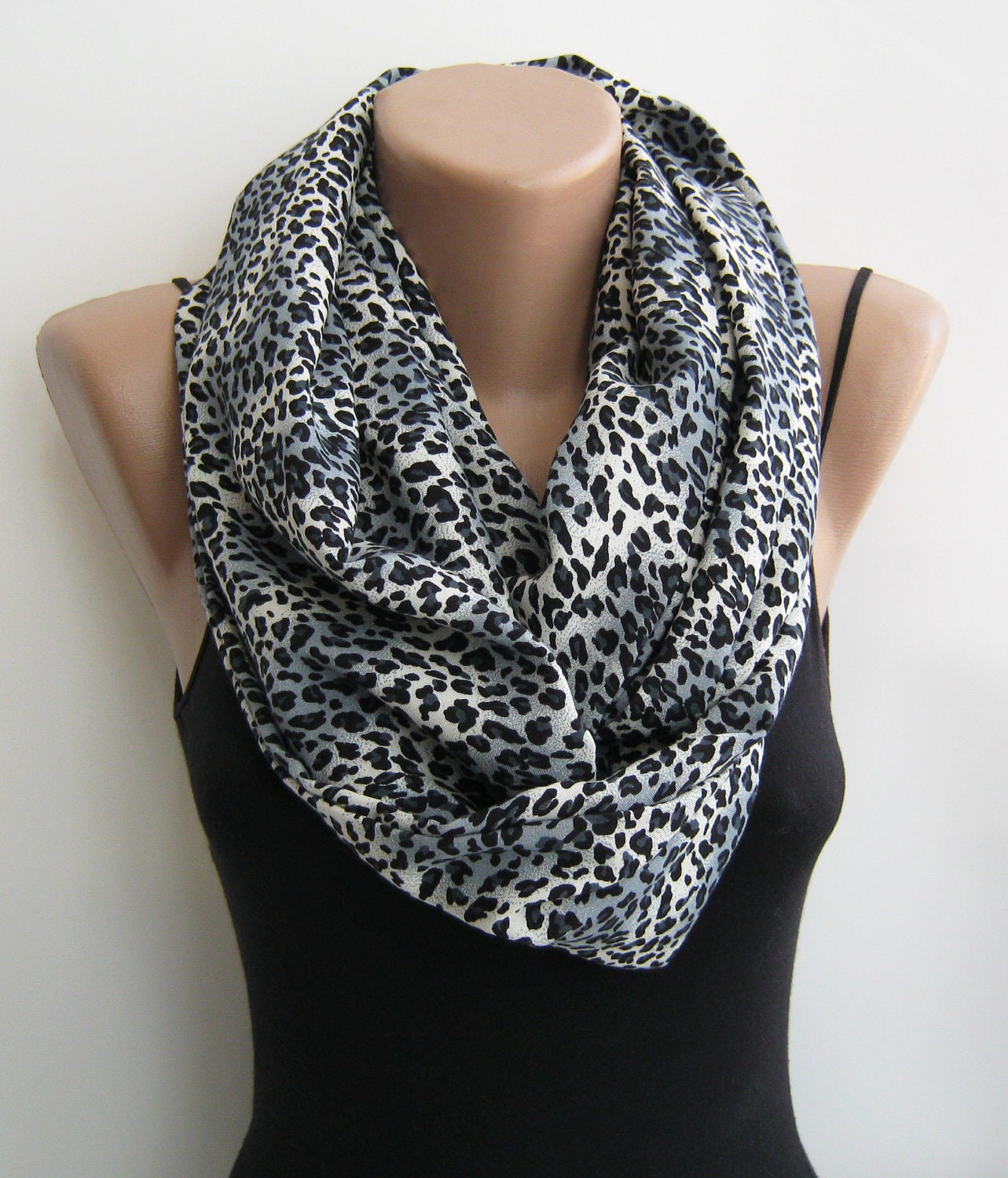 Leopard infinity scarf loop scarf gray leopard print by sascarves