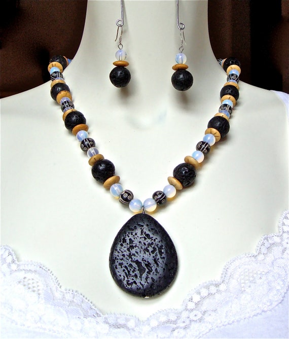 Lava rock necklace lava stone pendant by sparklecityjewelry