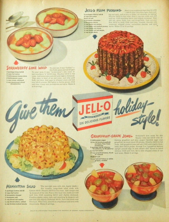 Jello Ad 1948 Vintage holiday food Ad kitchen by DustyDiggerLise