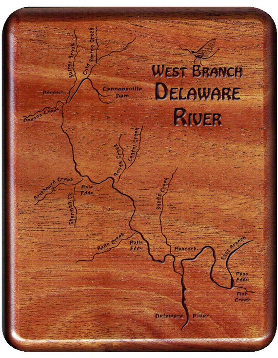 Fly BoxWEST BRANCH DELAWARE River Map Fly by StoneflyStudio