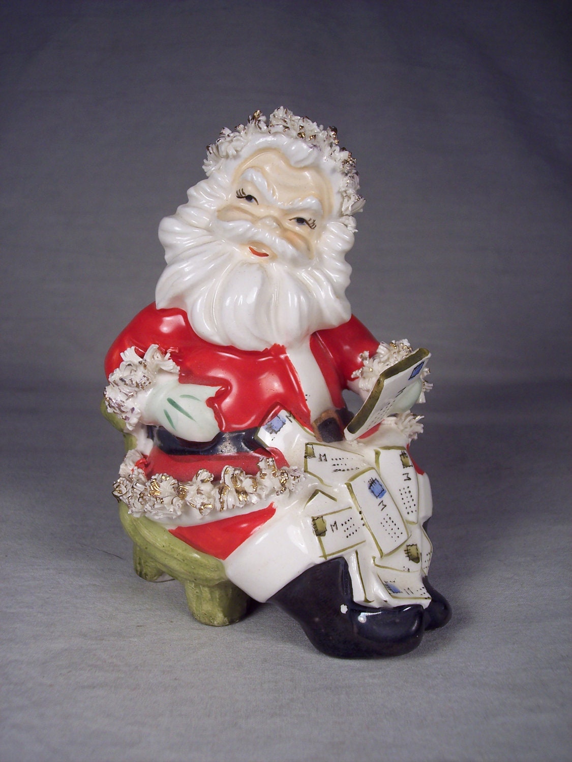 ceramic santa figurine with letters japan spaghetti 1950s ceramic santa figurine with letters japan spaghetti 1950s