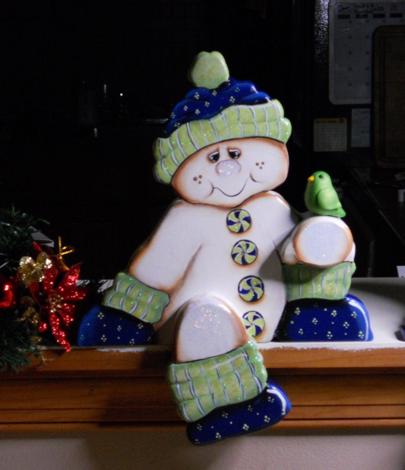 Christmas Seasonal woodcraft snowman mantle shelf sitter