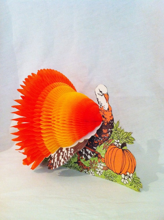 Vintage Thanksgiving decor retro turkey honeycomb tissue and