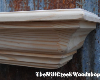 Unfinished Wall Shelf 24" Floating Crown Molding Ledge Shelves Farmhouse Mantle Fireplace Mantel Barn Rustic Home Decor Entryway