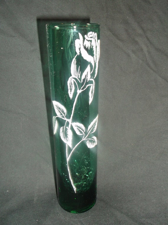 Hand engraved Rose Bud / etched vase.