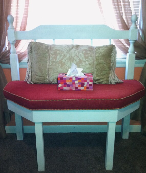Items similar to Upcycled twin headboard bench with red cushion on Etsy