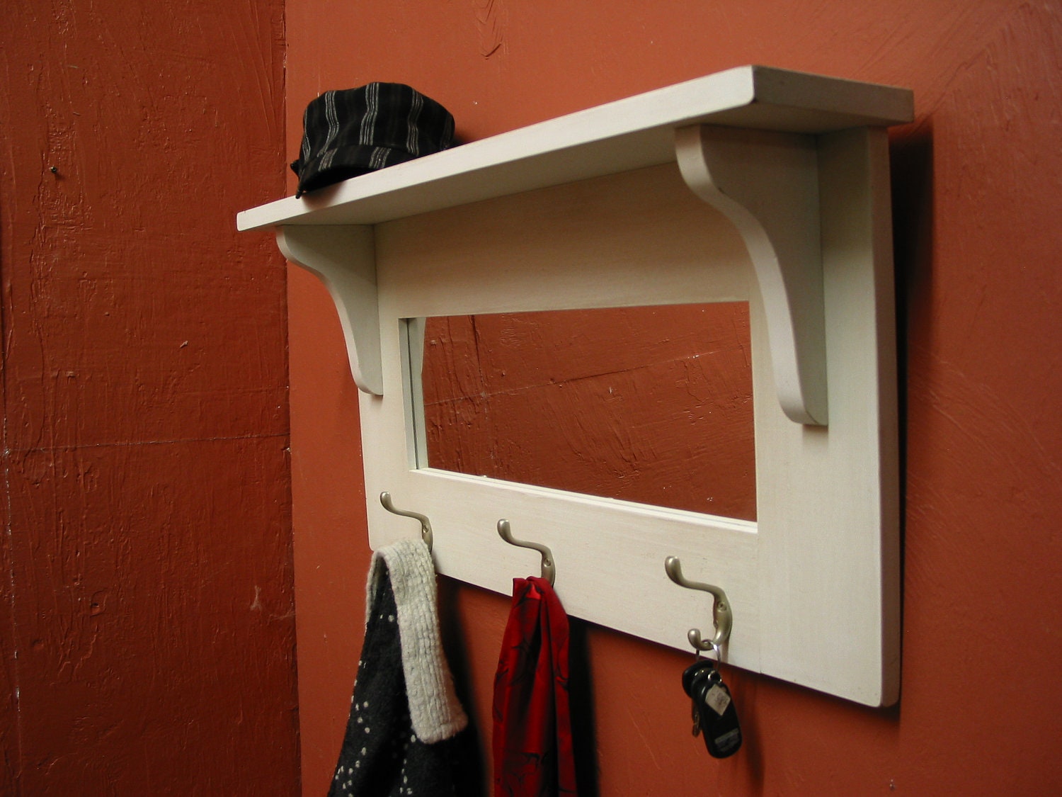 Entry Mirror with Hooks and Shelf / Turguoise Coat Hanger With