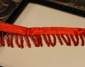 red glass beaded trim-1 yard on red satin ribbon-Nice quality-craft supplies-shabby chic-lamp-pillow fringe