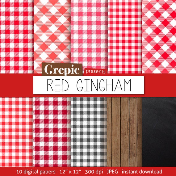 Red Gingham Digital Paper Red Gingham With