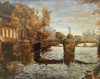 In October - St. Petersburg's landscape - original oil painting on canvas