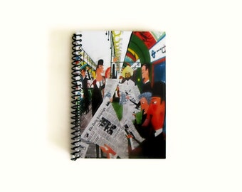 London Subway Travel Diary Journal Spiral Bound, Blank Sketchbook, Writing, A6 Pocket Notebook, Small, Mid Century Modern, Gifts Under 15