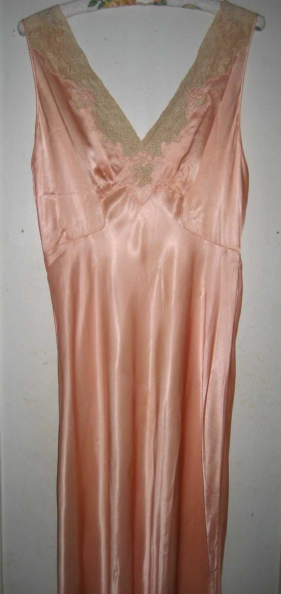 Vintage 40s Silk Satin Nightgown Lingerie French Lace