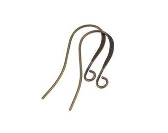48 Antique Brass Earring Wires - Tall French Hooks - Bronze Ear Findings - Brass Oxide Fancy Hooks (FB1)