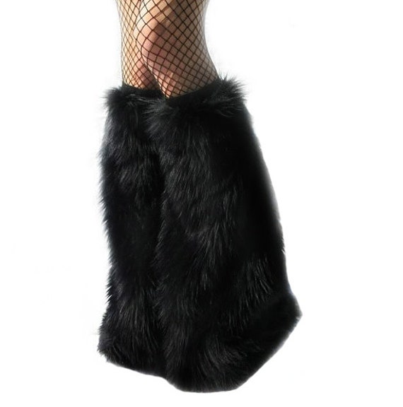 Items similar to Black Furry Leg Warmers Fluffy Boot Covers Rave