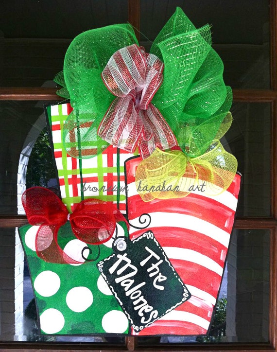 Red and Green Presents Door Hanger - Bronwyn Hanahan Original