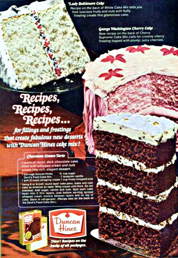 Items similar to 1960s Duncan Hines Cake Advertisement - Retro Recipe