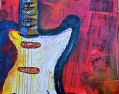 Items similar to Mixed media guitar painting on canvas 24x48 on Etsy