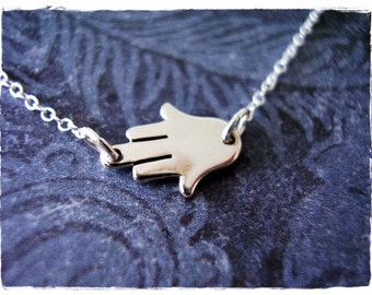 Silver Sideways Hamsa Hand Necklace - Sterling Silver Sideways Hamsa Hand Charm on a Delicate Sterling Silver Cable Chain or Charm Only