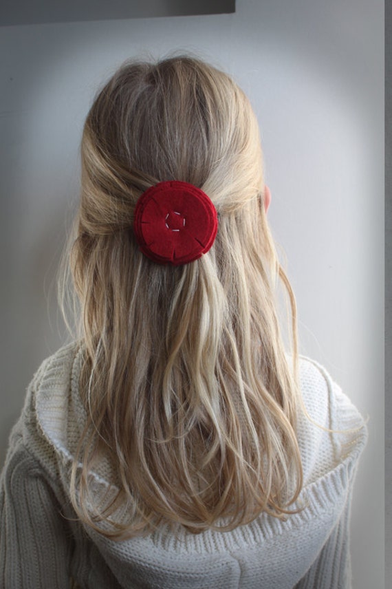 Items similar to Valentines day red flower hair clip .large flower hair