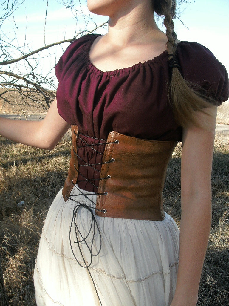 Leather Waist Cincher Corset with Boning Custom Made to