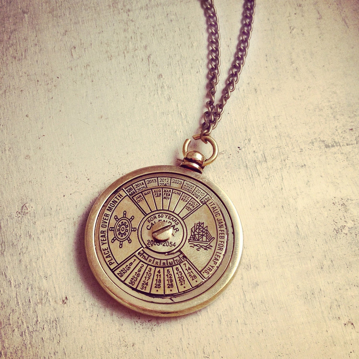 Vintage Style Nautical 50 Year Calendar Pendant Necklace