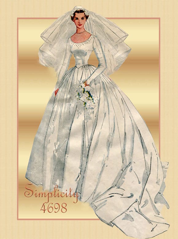 1950s Wedding  Dress  Pattern  Simplicity  4698 Bridal  Gown 