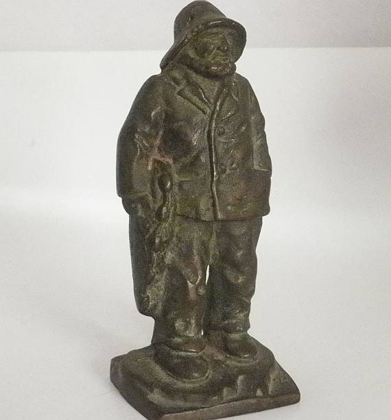 Vintage Bronze Maritime Fisherman Sculpture Statue with