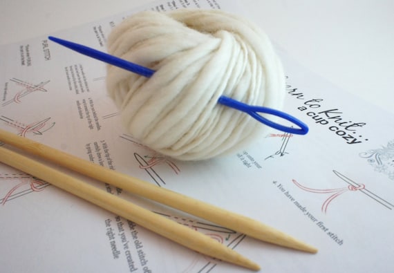 Knitting Kit Set for Beginners Learn to Knit Cup Cozy incl
