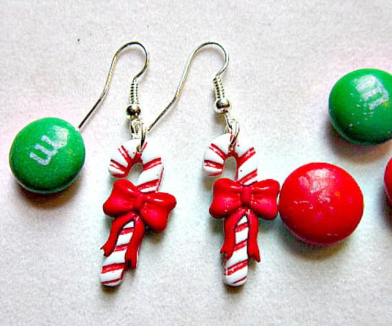 Candy Cane Earrings Peppermint Candy Cane Red and White Candy Cane Earrings Peppermint Candy Cane Red and White
