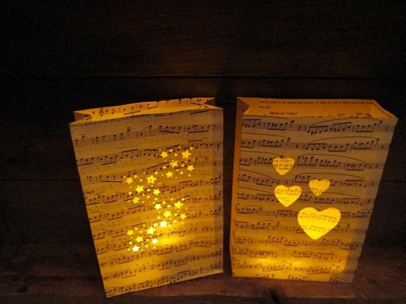 10 Large Vintage Sheet Music Luminaries, Great for Weddings & Parties, Music Decorations, Luminary Bags, Custom Made