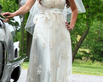 Beautiful Vintage Inspired Gatsby Wedding Gown with Charmeuse and Lace overlay Empire Waist