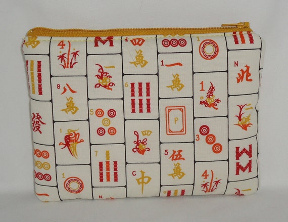 Mah Jong Tiles Large Padded Zipper Pouch Orange & by WolfBait