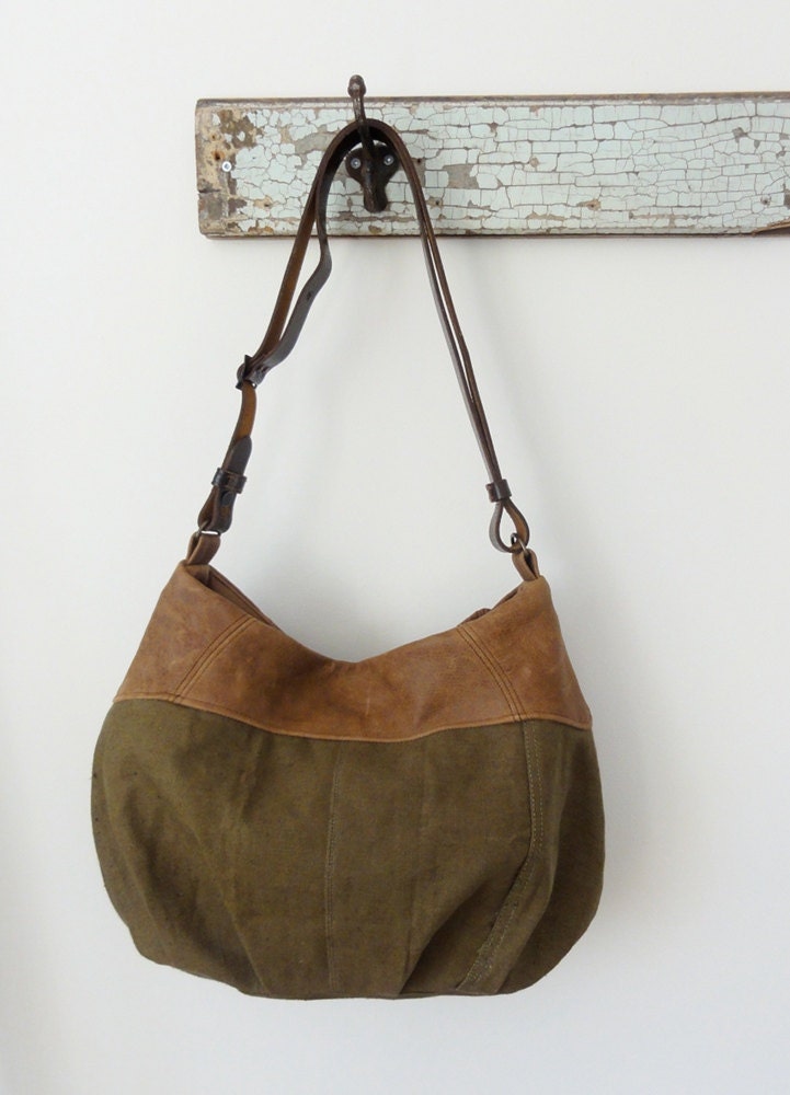 Large Recycled Canvas and Leather Shoulder Bag