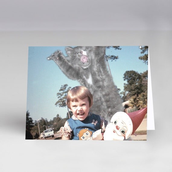 Giant Cats Attack 1950s America Anti Holiday Card Single