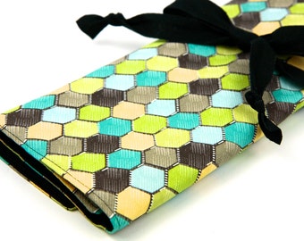 Knitting Needle Case - Honeycomb Retro - IN STOCK Large Organizer 30 black pockets for circular, straight, dpn,