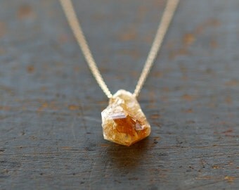 Raw Citrine Necklace, Raw Stone, 14k Gold Filled, November Birthstone, Boho Style Necklace, Rough Gemstone Jewelry, Crystal Point