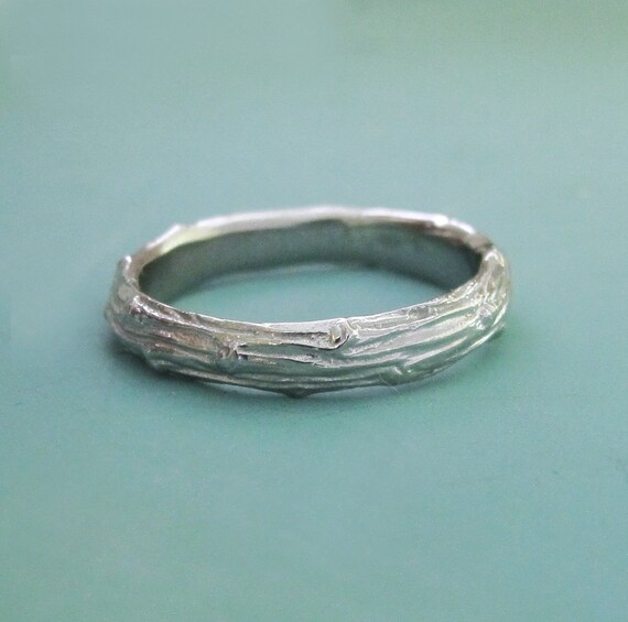 14k Palladium White Gold Twig Wedding Band - Recycled Gold - Wide Pine ...