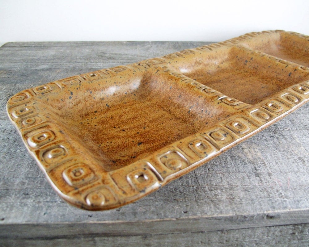 Divided Serving Platter Three Part Vegetable by LaPellaPottery