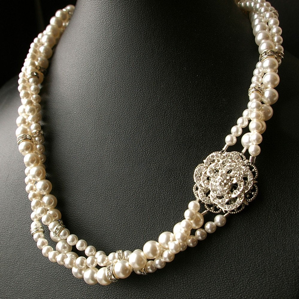 Vintage Wedding Jewelry Pearl Bridal Necklacetwisted Pearl