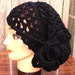 Crochet Hat Women Hat - Beanie Lace in Black with Flower - Ready To Ship