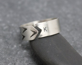 6mm ONE DIRECTION Ring, Band, Sterling, Silver, Arrow, Chevron, Initial, Customized, Personalized, Stamping, Custom Text