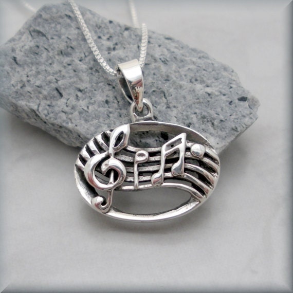 Music Necklace Music Note Musical Necklace Sterling Silver