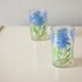 Pair of Juice Glasses . Green Blue Aster Flowers