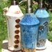 SALE - Tall Kitchen Sink Stoneware Soap Dispenser with Brass Pump in Earthy Blues and Brown